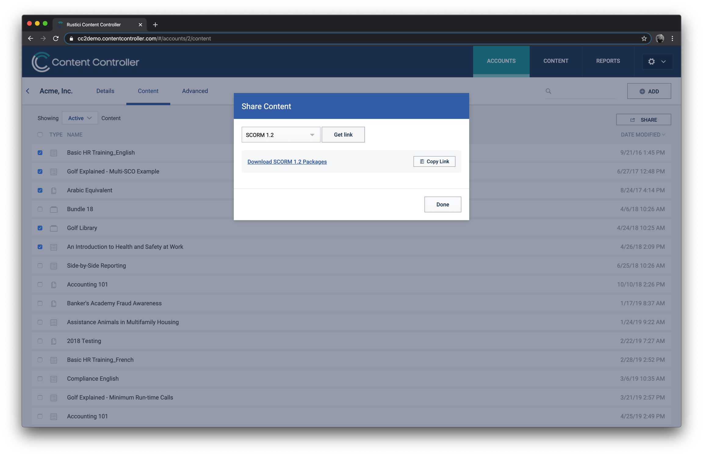 Sharing multiple courses from an account