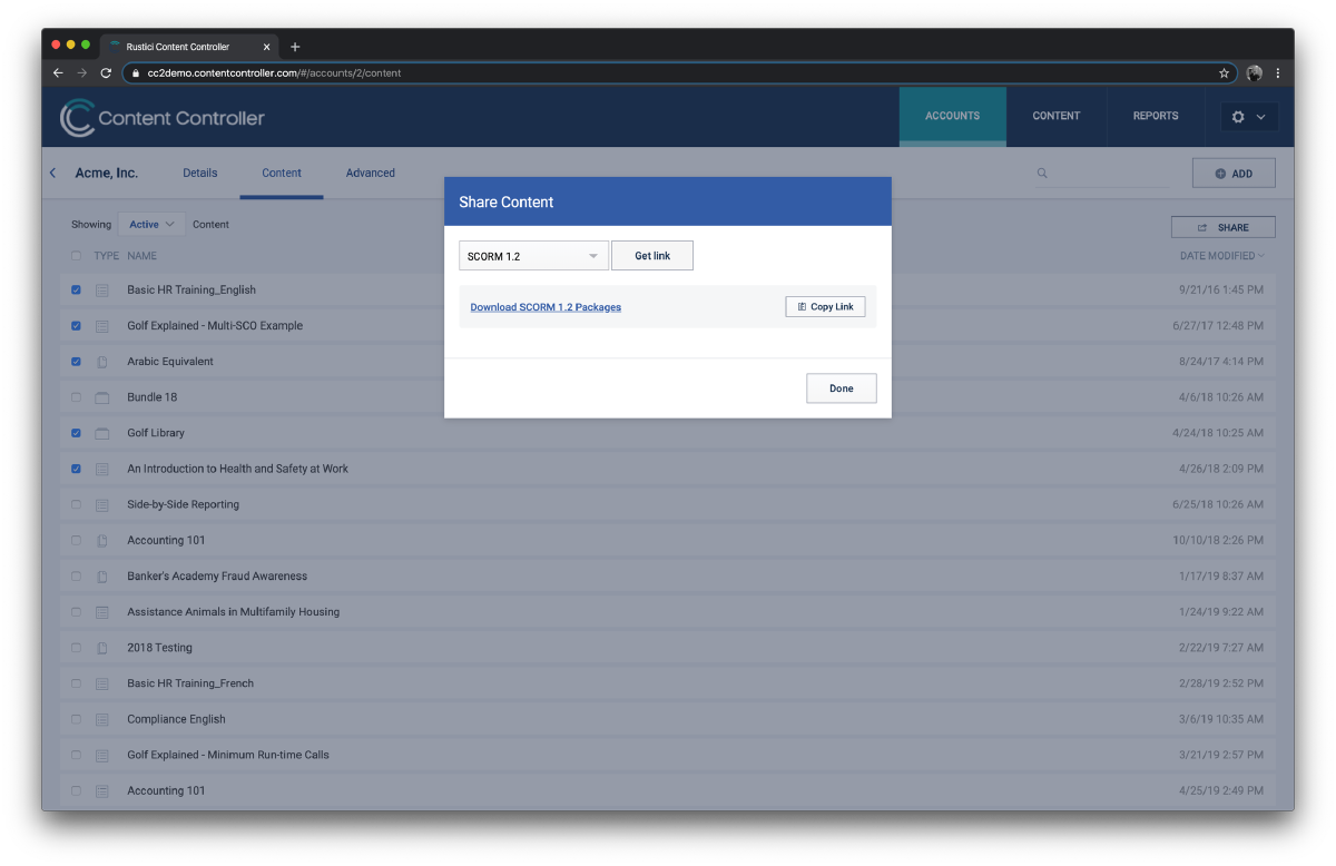 Sharing multiple courses from an account