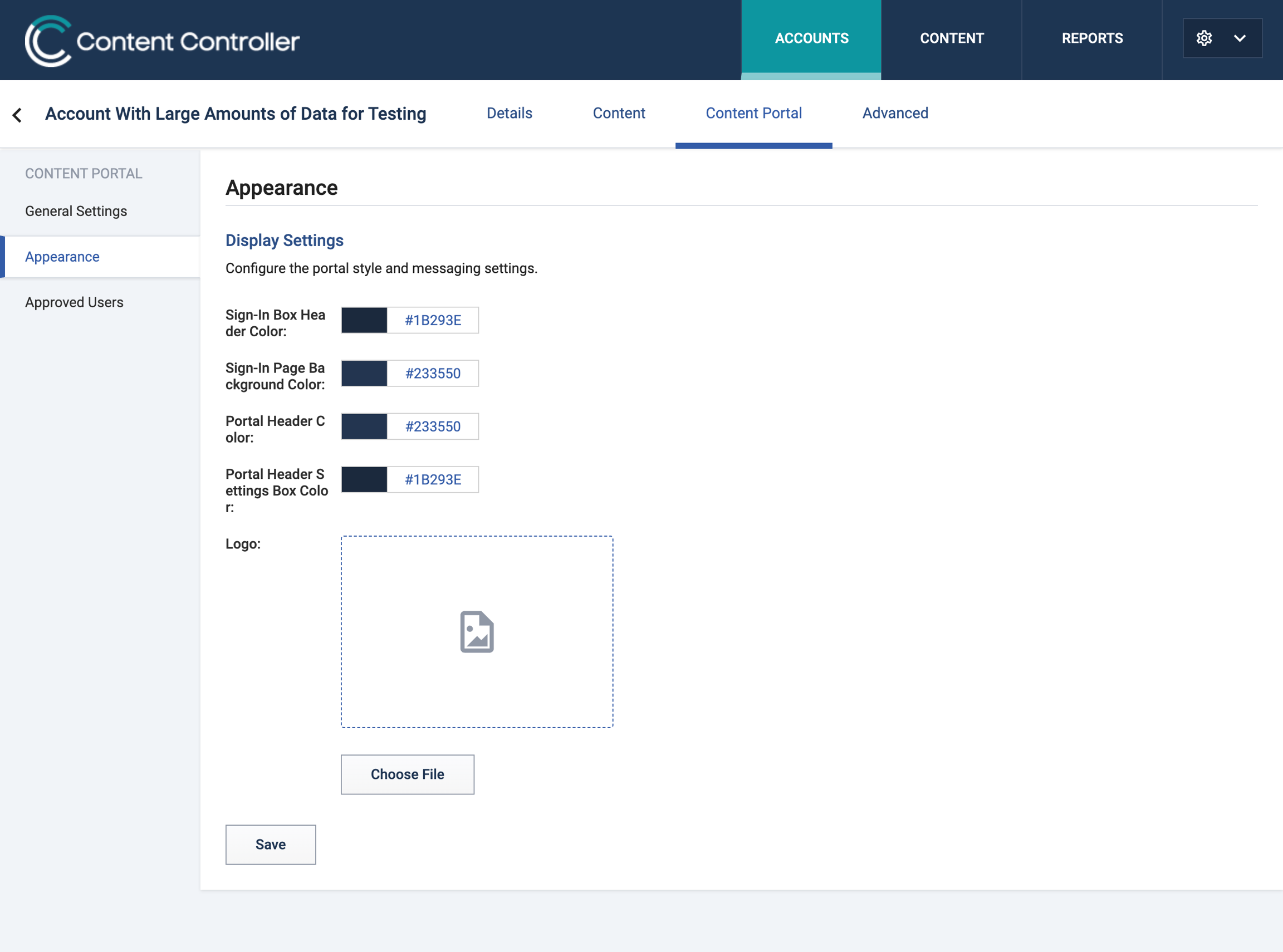 Content portal appearance settings