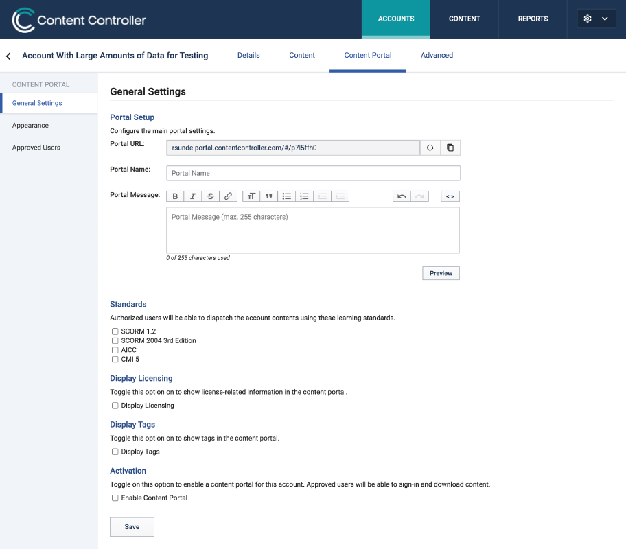 Content portal general settings