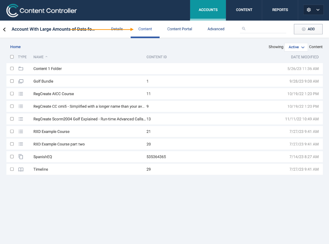 Account Content page