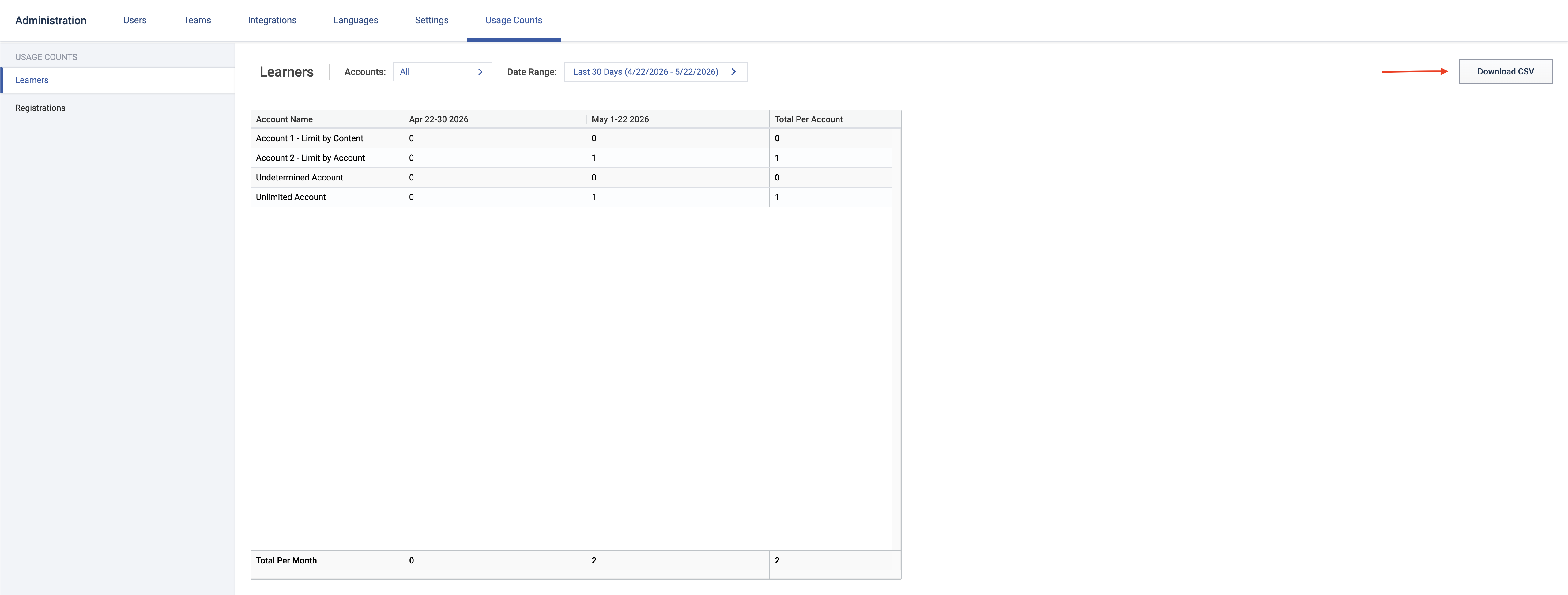 CSV export button
