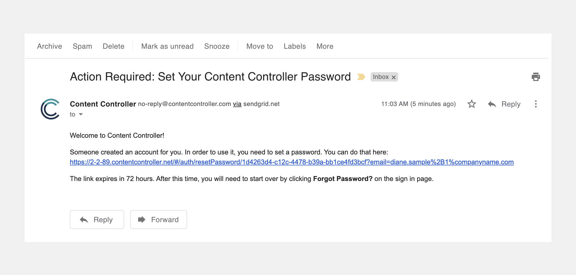 Action Required: Set Your Content Controller password email