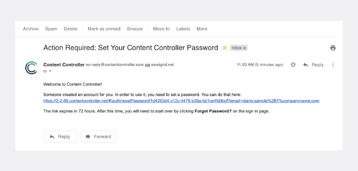 Action Required: Set Your Content Controller password email