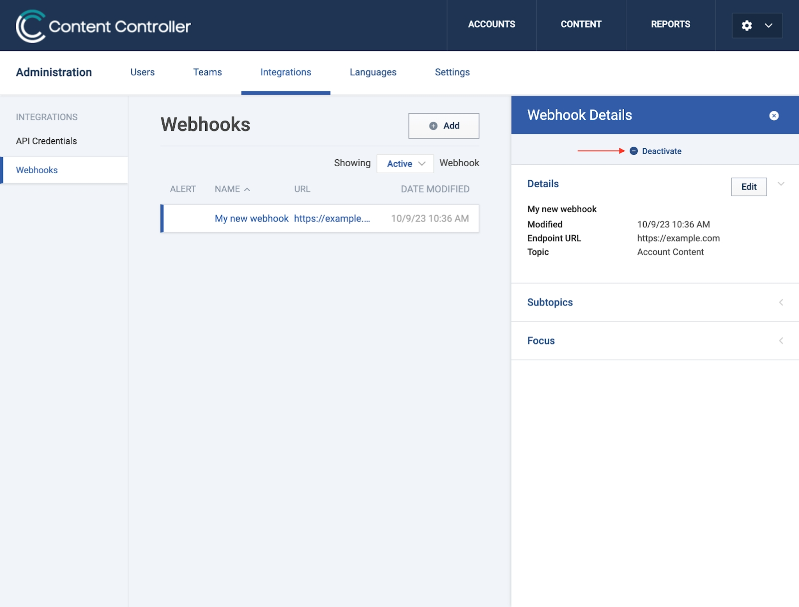 Deactivating a webhook
