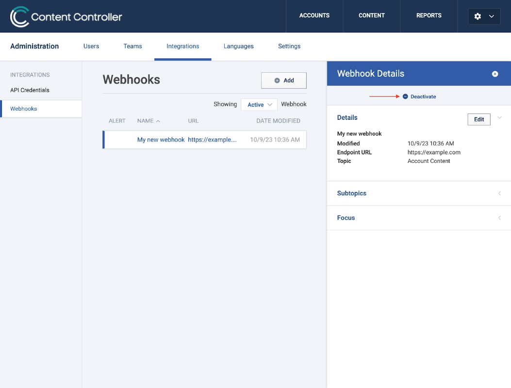 Deactivating a webhook