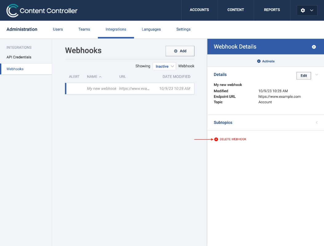 Deleting a webhook
