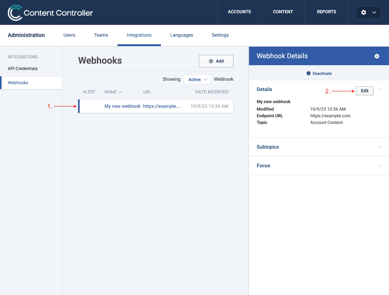 Editing a webhook