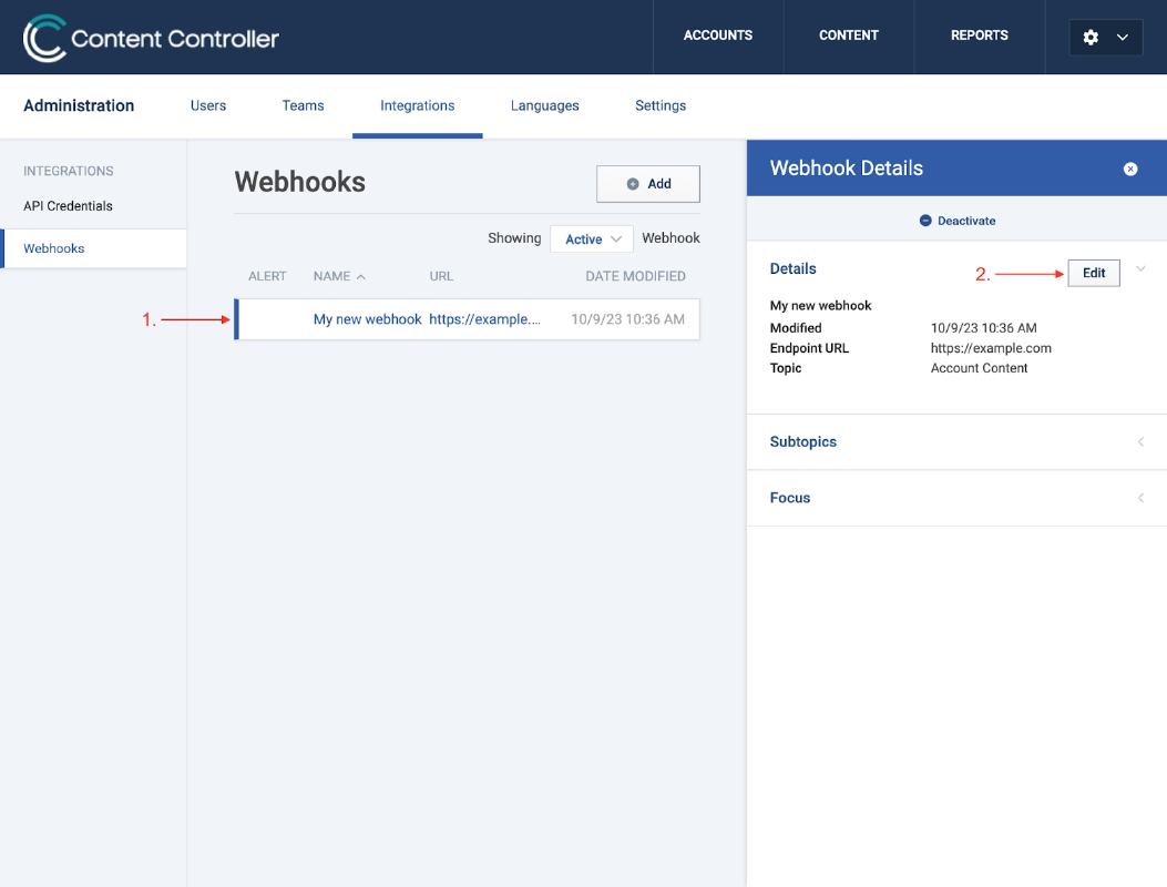 Editing a webhook