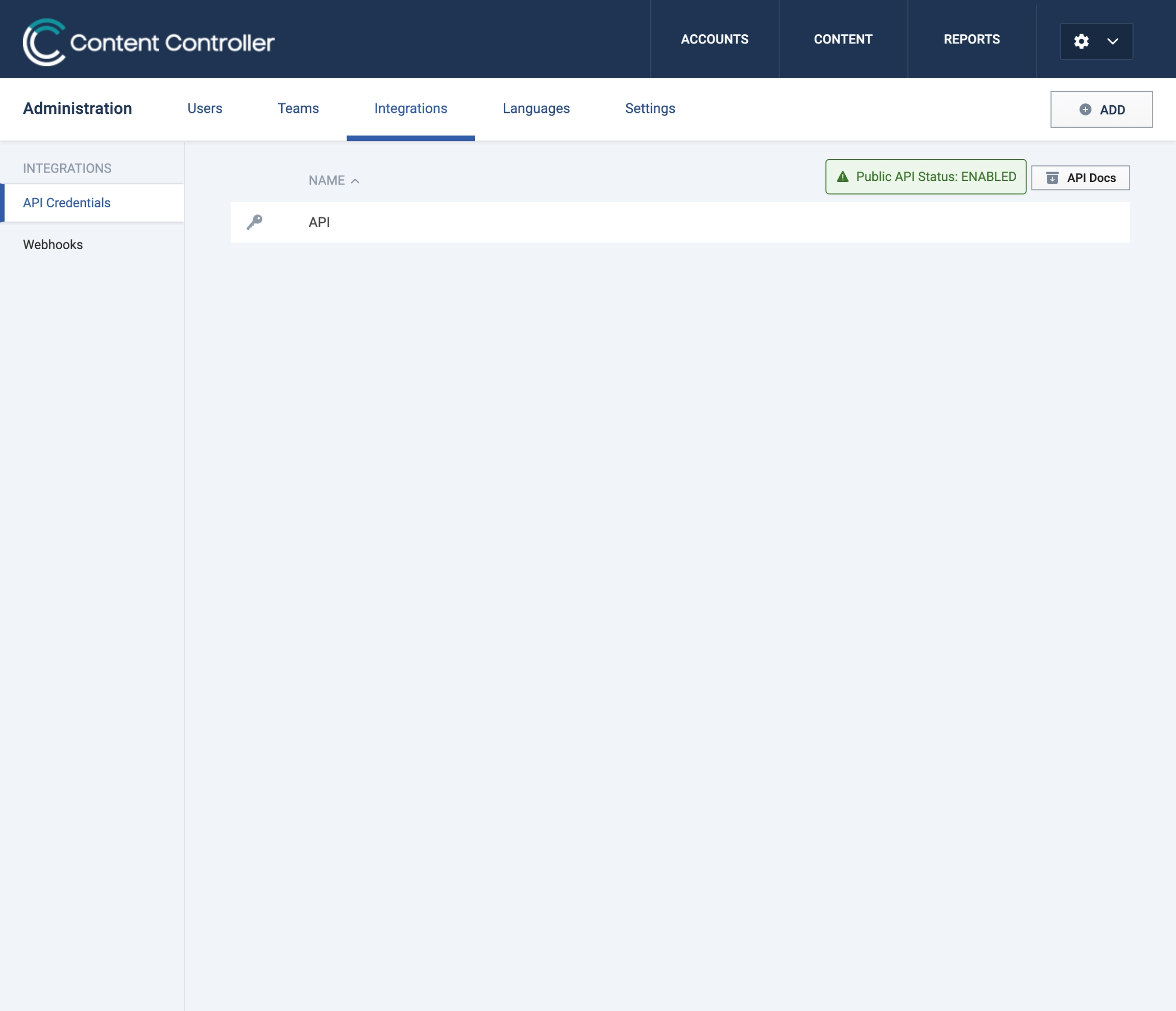 A list of integrations in Content Controller