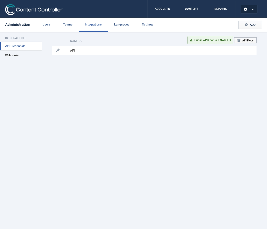 A list of integrations in Content Controller