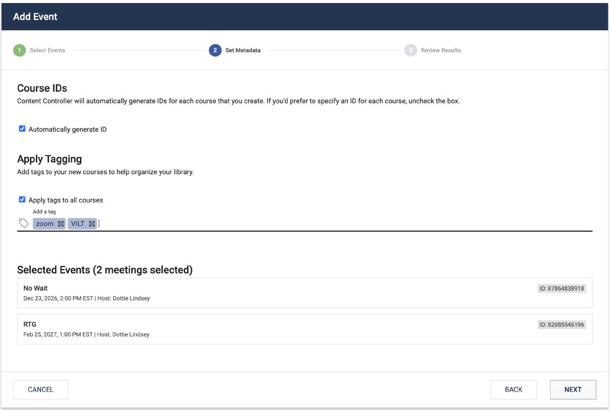 Add Metadata for Zoom Events