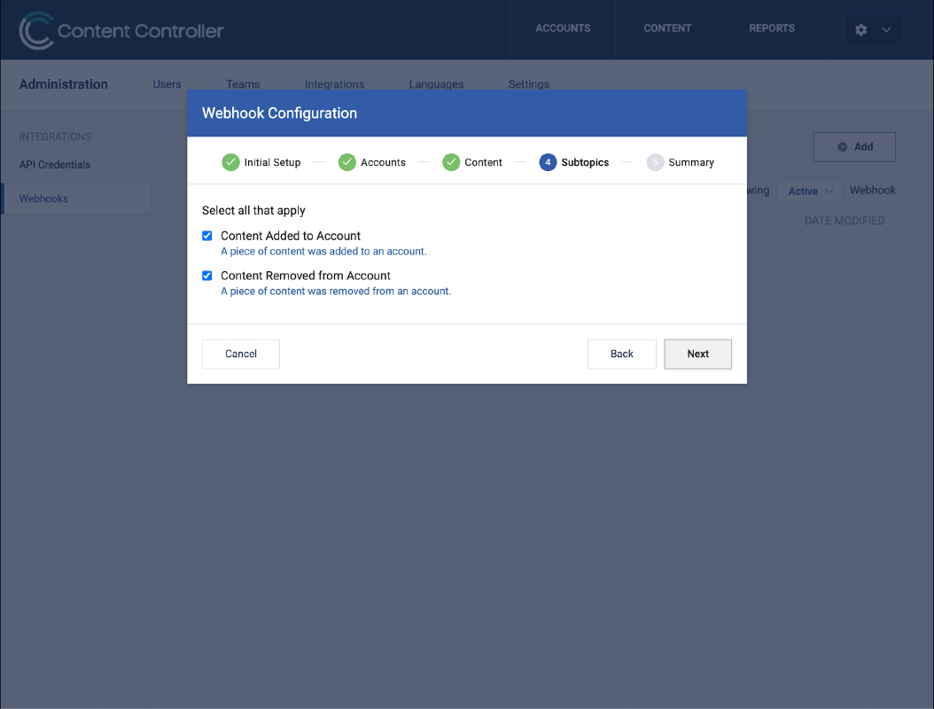 Webhook subtopics