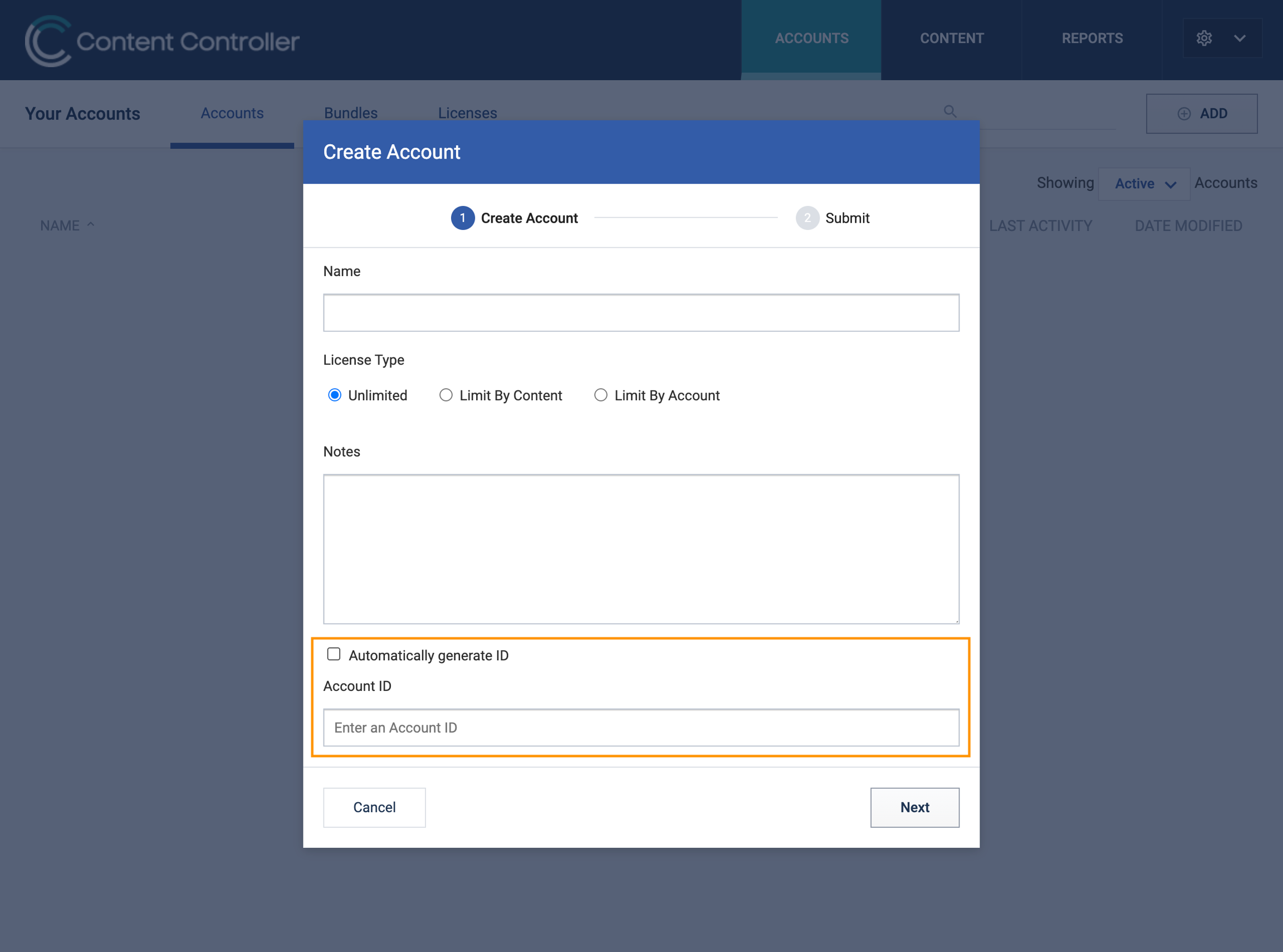 Creating a custom ID for an account at creation