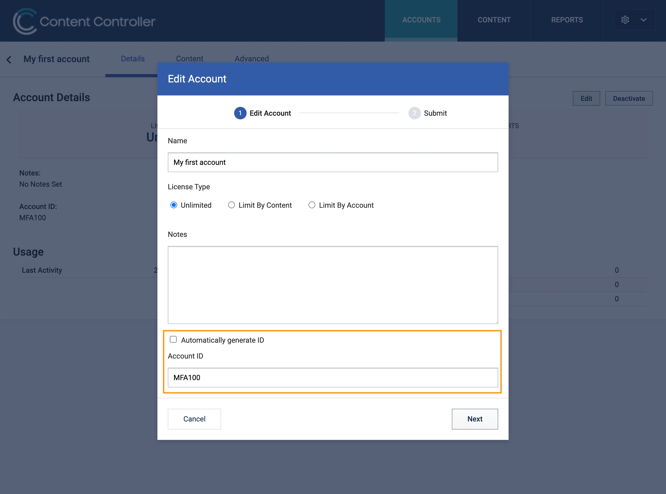 Add a custom ID to an already existing account