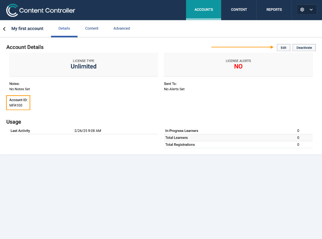 Where to find an account's current ID and open the Edit menu