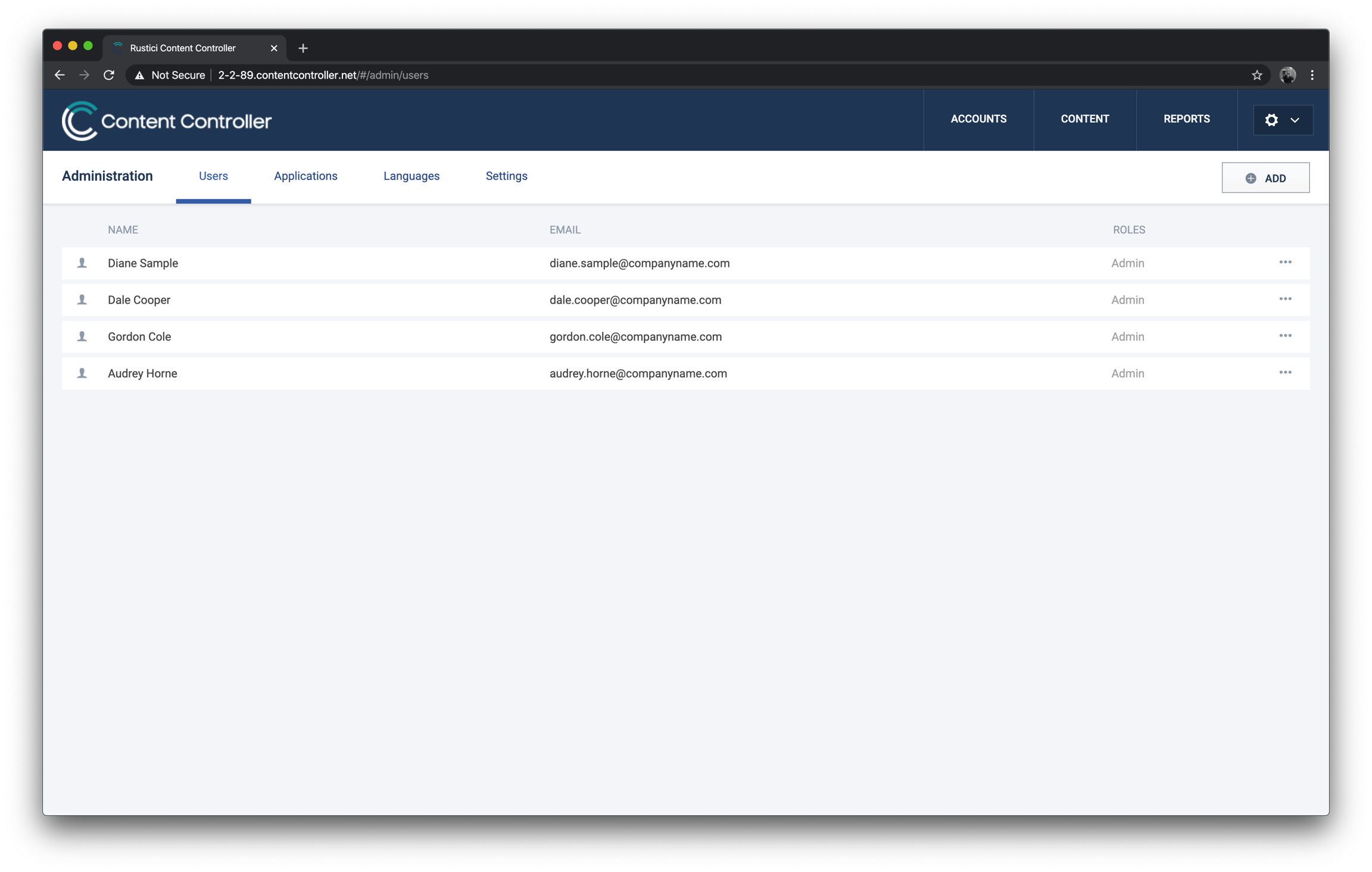 A list of users in Content Controller