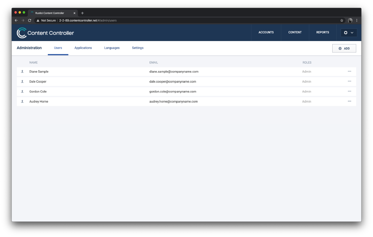 A list of users in Content Controller